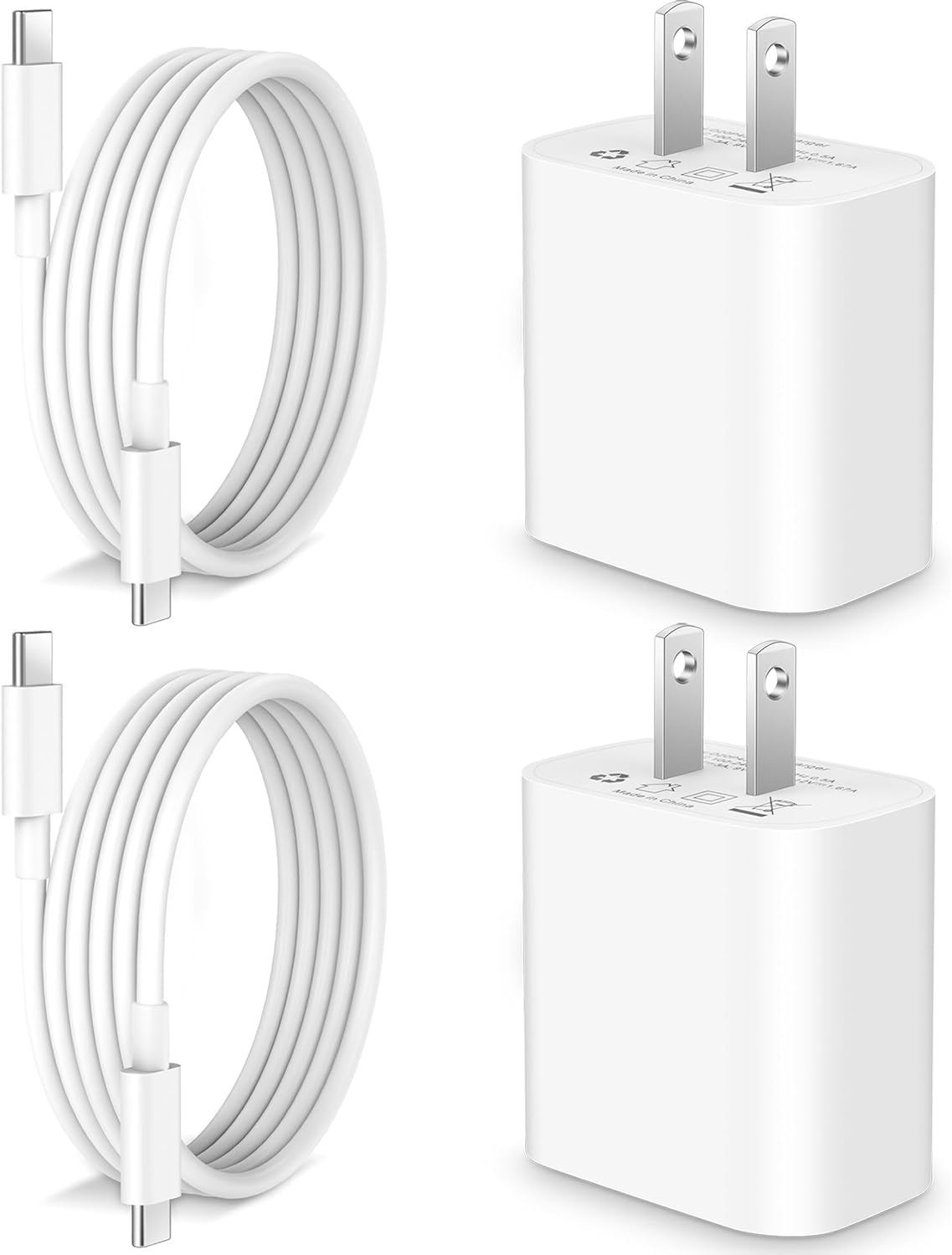 20W Apple USB C Fast Charger for iPhone 15/15 Plus/Pro Max, iPad Pro 12.9/11 inch, iPad Air 5th/4th, iPad Mini 6/10th, 2Pack USB C Wall Charger Type C Fast Charging Block with 3FT USB C to C Cable