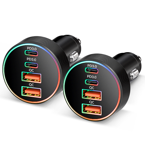 Car Charger USB C, 2 Pack 4-Port 90W Fast Charging Car Phone Charger Accessories Dual USB-C & USB-A Cargador Carro Cigarette Lighter Adapter for iPhone 17 16 15 14 13 12, iPad, Galaxy, Tablet, Android