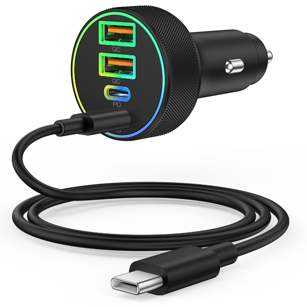 [4 in 1] Car Charger, 90W 4-Port PD/QC Super Fast USB C Car Charger Adapter Accessories with 240W 3FT Type C to C Fast Charging Cable for Samsung S25/S24/S23/S22/S21/S20, iPhone 16 15 Pro Max, Android