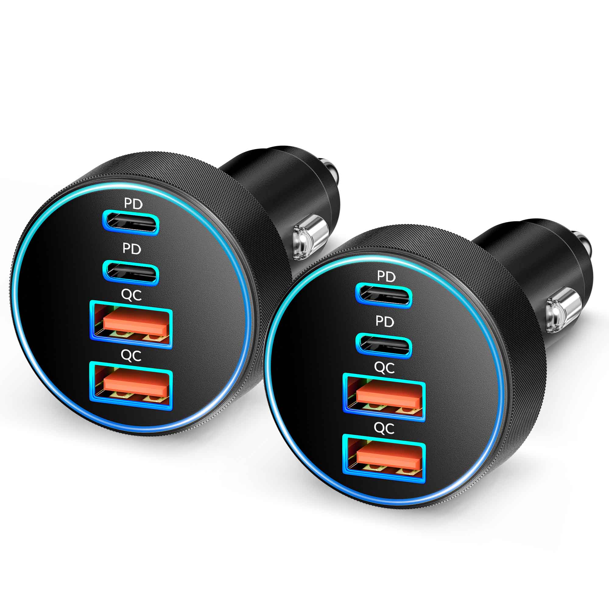 Car Charger USB C, 2 Pack 4-Port 90W Fast Charging Car Phone Charger Accessories Dual USB-C & USB-A Cargador Carro Cigarette Lighter Adapter for iPhone 17 16 15 14 13 12, iPad, Galaxy, Tablet, Android