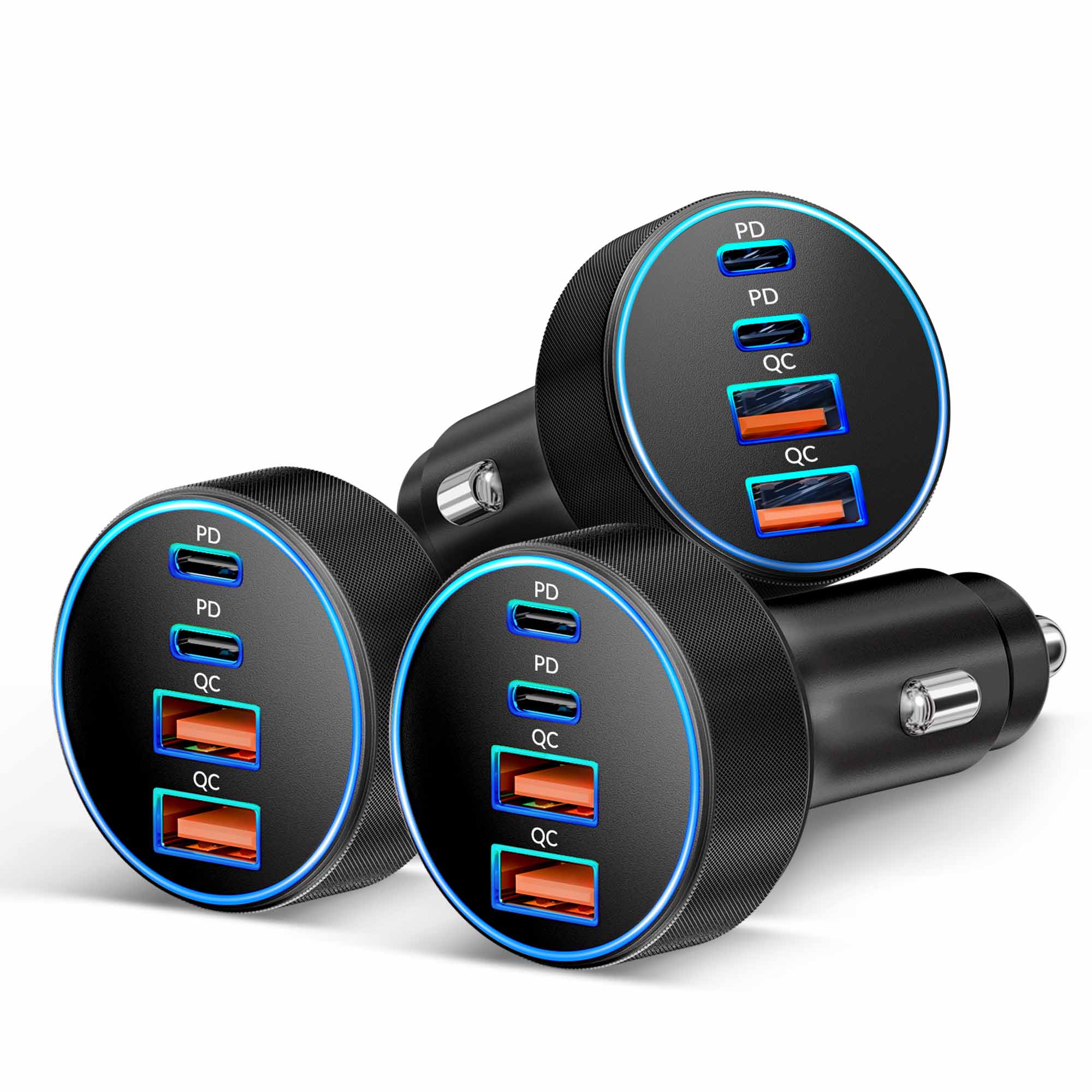 Car Charger USB C, 3 Pack 4-Port 90W Fast Charging Car Phone Charger Accessories Dual USB-C & USB-A Cargador Carro Cigarette Lighter Adapter for iPhone 17 16 15 14 13 12, iPad, Galaxy, Tablet, Android