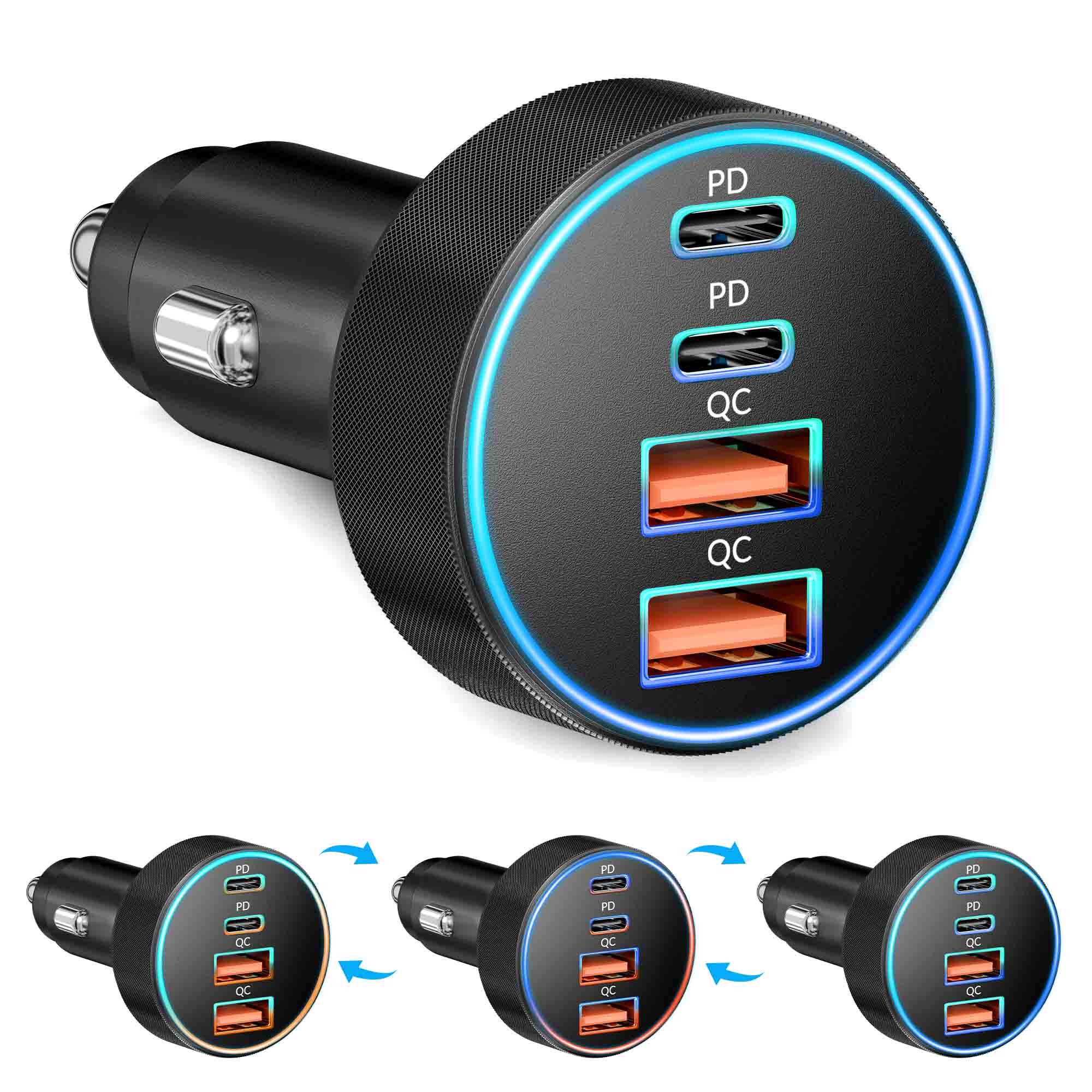 Car Charger USB C, 4-Port 90W Super Fast Charging Car Phone Charger Accessories Dual USB-C & USB-A Cargador Carro Cigarette Lighter Adapter for iPhone 17 16 15 14 13 12, iPad, Galaxy, Tablet, Android