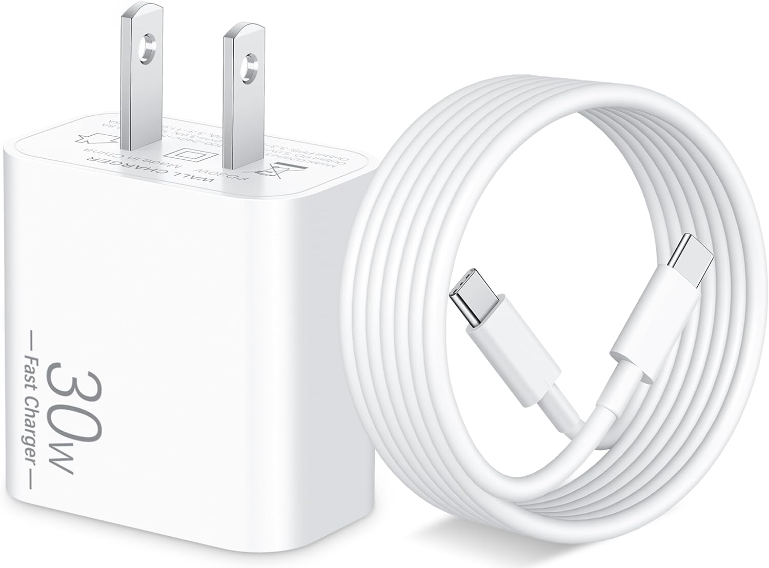 30W USB C Fast Charger for iPhone 15/15 Pro Max/Plus, Google Pixel 8/Pro/7/6/5/XL, iPad Pro 11/12.9 inch, iPad Air 4th/5th/6th, iPad 10th, Mini 7/6, Samsung, PD USB C Charger Block and 6FT USB-C Cable