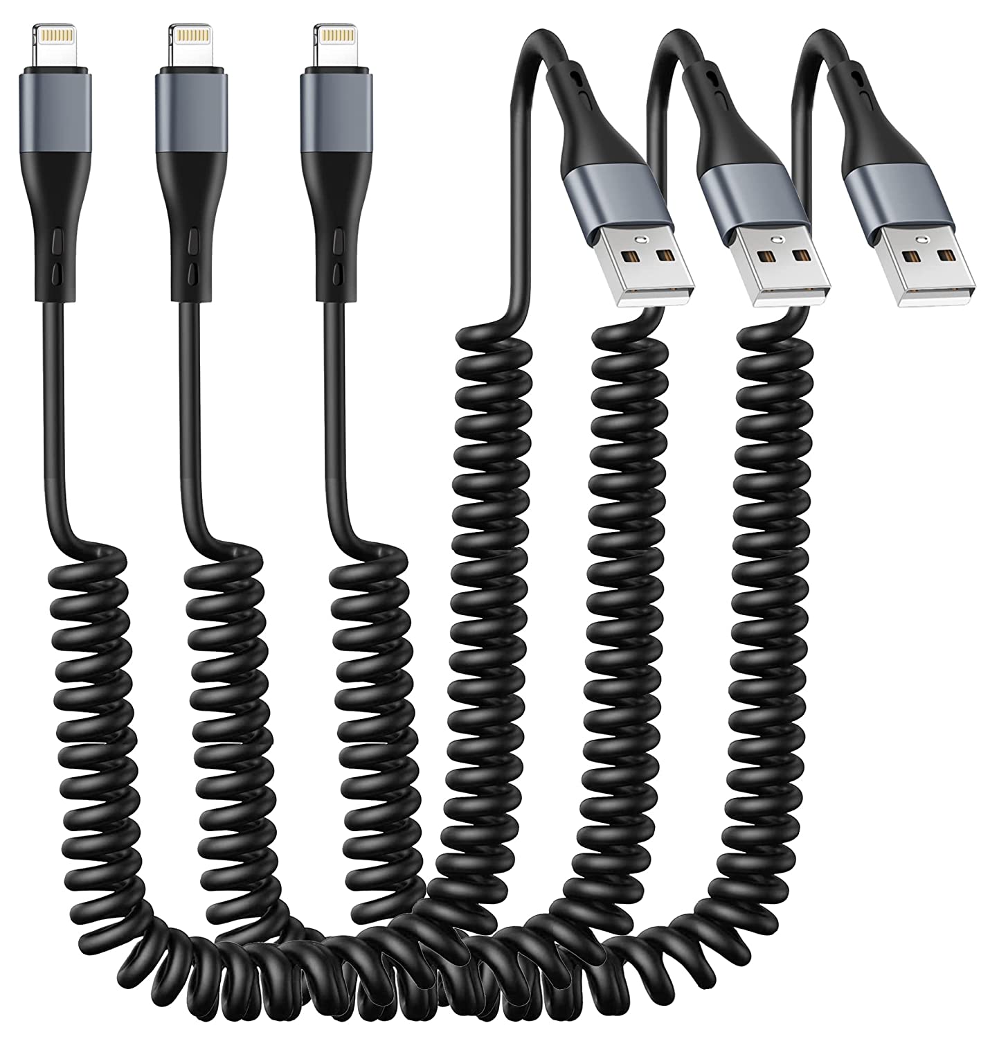 Coiled Lightning Cable 6FT [MFi Certified] for iPhone Charger Cord for Car, 3Pack 6Foot USB to Lightning Charging Cable for iPhone 14/13/12/11/Pro Max/Mini/XS/XR/X/8/7/6S, iPad/iPod/Apple Carplay