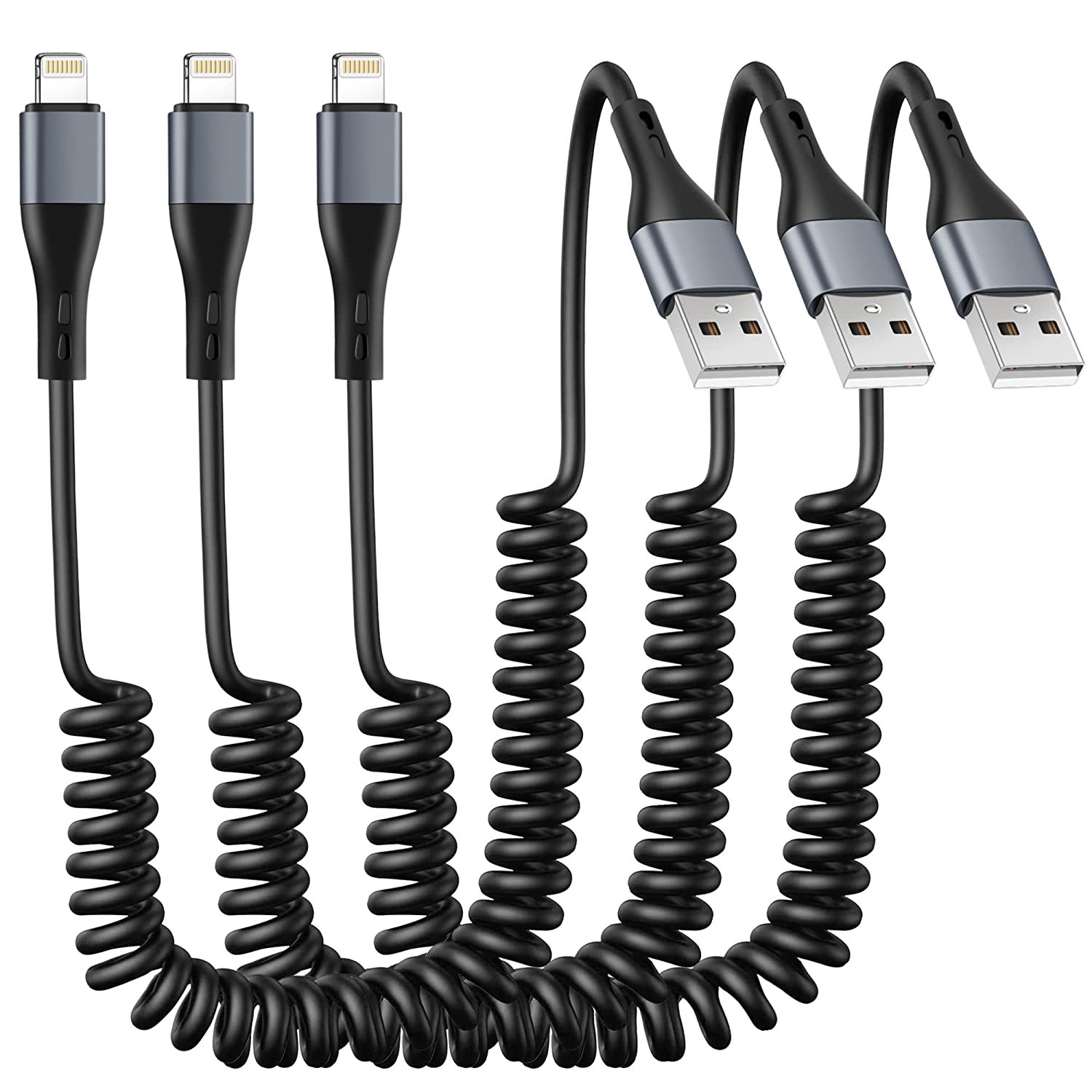 Coiled Lightning Cable [Apple MFi Certified] 3FT iPhone Charger Cord for Car, 3Pack Durable 3Foot USB to Lightning Cable for iPhone 14/13/12/11/Pro Max/XS Max/XR/X/8/7/6/Plus, iPad/iPod/Carplay
