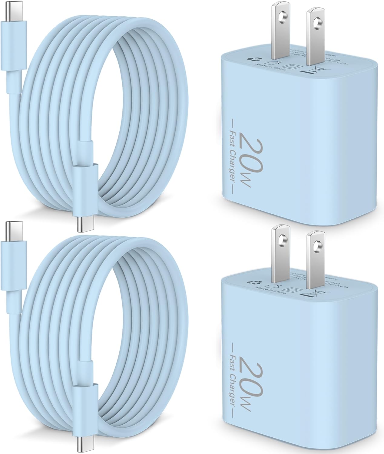 USB C Fast Charger, 2Pack 20W PD USB C Charger Block and 6FT USB C Charging Cable for iPhone 15/15 Pro Max/Plus, iPad Air 5th/4th, iPad Pro 12.9/11 inch, iPad 10th/Mini 6, Google Pixel 8/7/6/5, Blue