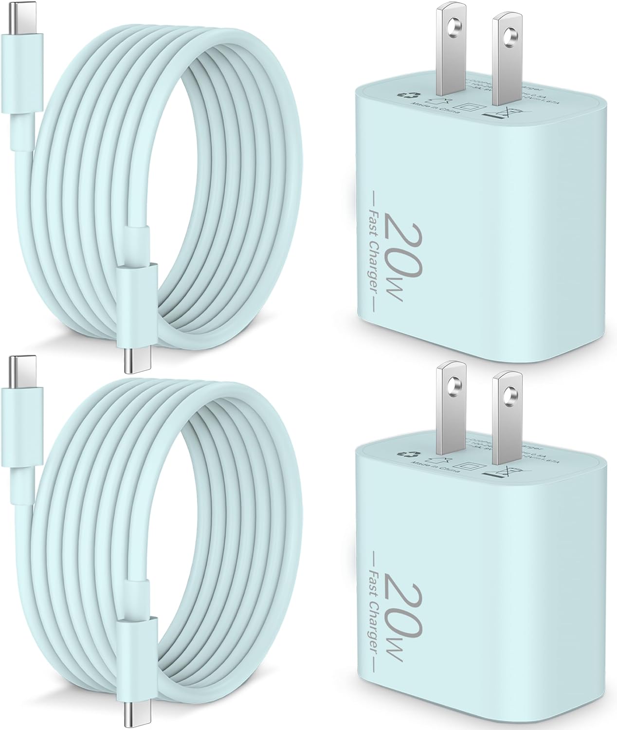 USB C Fast Charger, 2Pack 20W PD USB C Charger Block and 6FT USB C Charging Cable for iPhone 15/15 Pro Max/Plus, iPad Air 5th/4th, iPad Pro 12.9/11 inch, iPad 10th/Mini 6, Google Pixel 8/7/6/5, Green