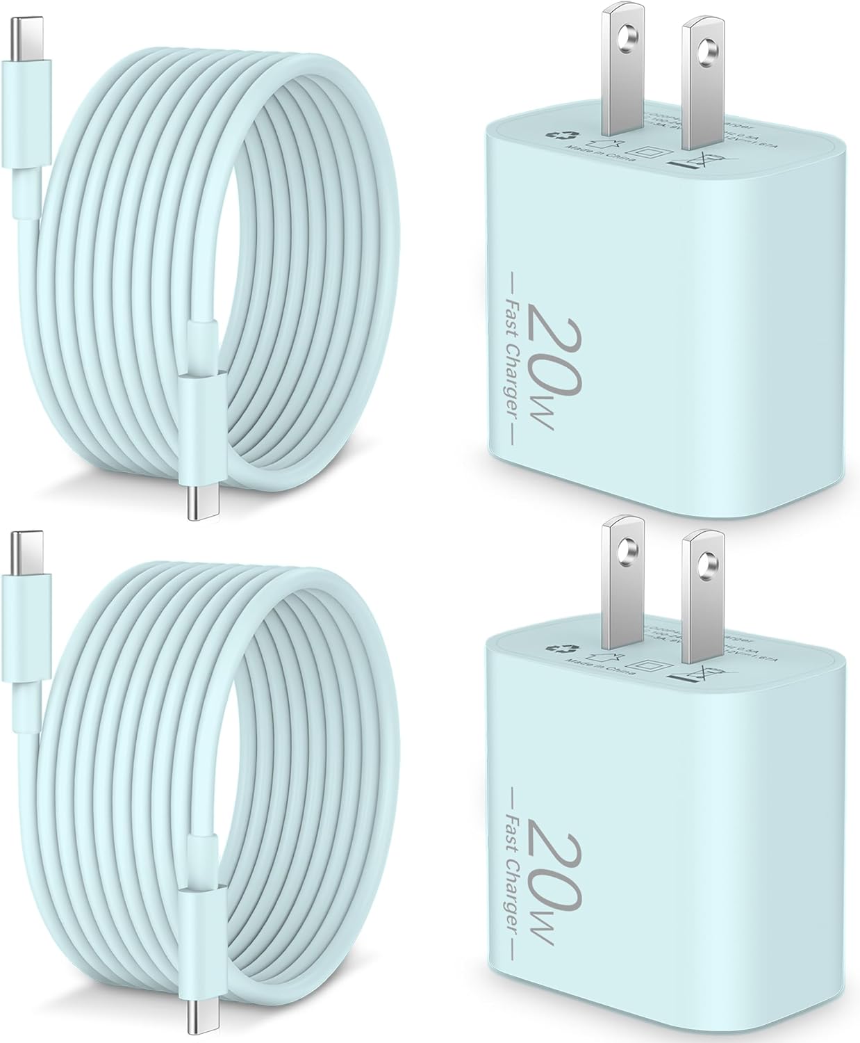 USB C Fast Charger for iPhone 15/15 Pro Max/Plus, iPad Pro 12.9/11 inch, iPad Air 5th/4th, iPad 10th, Google Pixel 8/7/6/5/4, 2Pack PD 20W USB C Charging Block with 10FT Long USB C to C Cable, Green