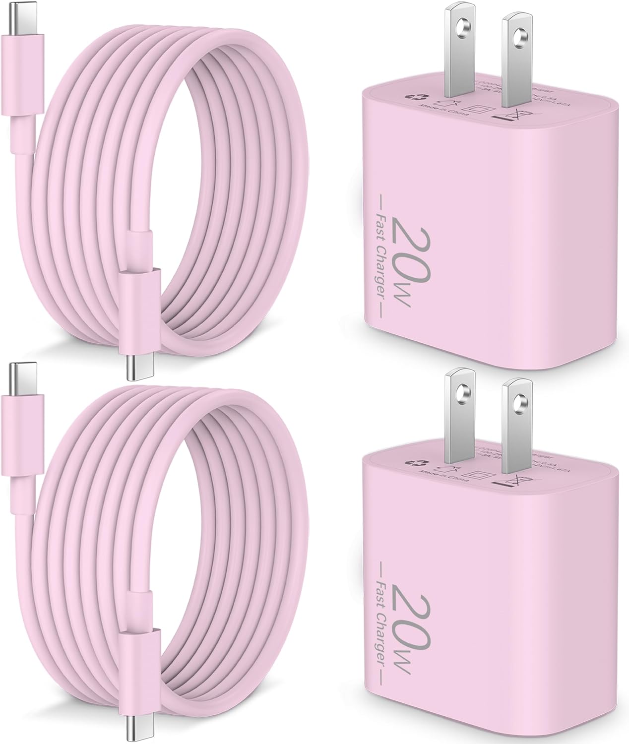 USB C Fast Charger, 2Pack 20W PD USB C Charger Block and 6FT USB C Charging Cable for iPhone 15/15 Pro Max/Plus, iPad Air 5th/4th, iPad Pro 12.9/11 inch, iPad 10th/Mini 6, Google Pixel 8/7/6/5, Pink