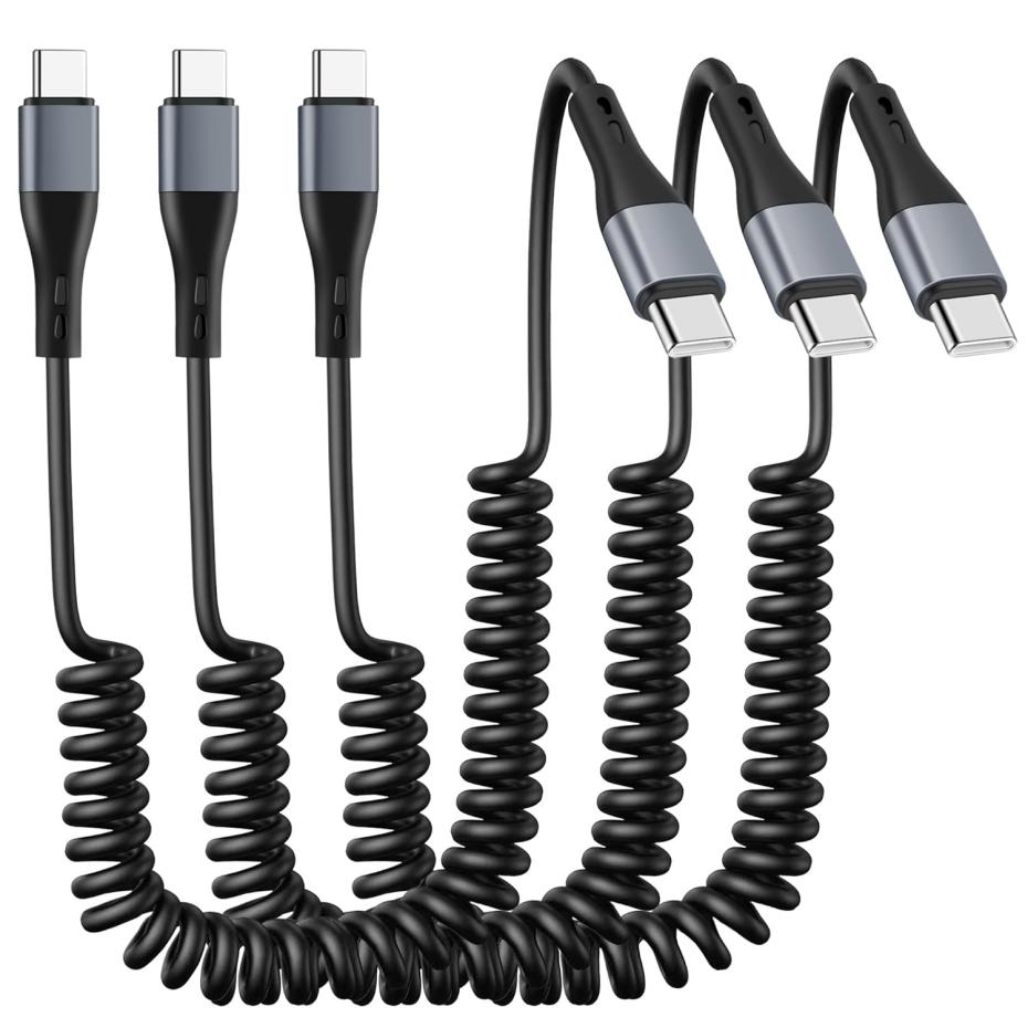 Coiled USB C to USB C Cable, 3-Pack 6FT Car Charger Cord for iPhone 15/Pro Max/Plus, Samsung Galaxy S24/S23/S22/S21, Note 20/10, Google Pixel 8/7/6/5/4, Android, Quick Type C Fast Charging Cable