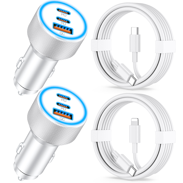 67W Fast Charging for iPhone 17 16 15 14 13 Car Charger, 2 Pack 3-Port 67W USB C Fast Car Charger Cigarette Lighter Adapter & 2 Pack 3FT Cable for iPhone 17/17 Pro Max/Air/16/15/14/13/12 Pro Max, iPad