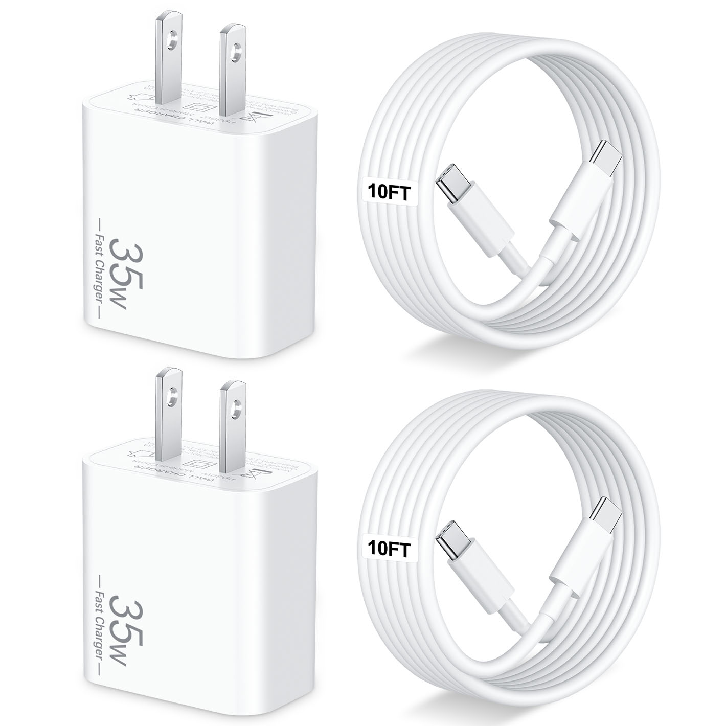 35W USB C Fast Charger for Google Pixel 10/10 Pro XL/10 Pro Fold/9/9 Pro XL/8/8a/8 Pro/7/6/5/4/3 XL, 2-Pack 35W Type C Fast Charger Block & 10FT Long USB C Cable for Galaxy S25/S24/S23/S22/A57/A56/A55