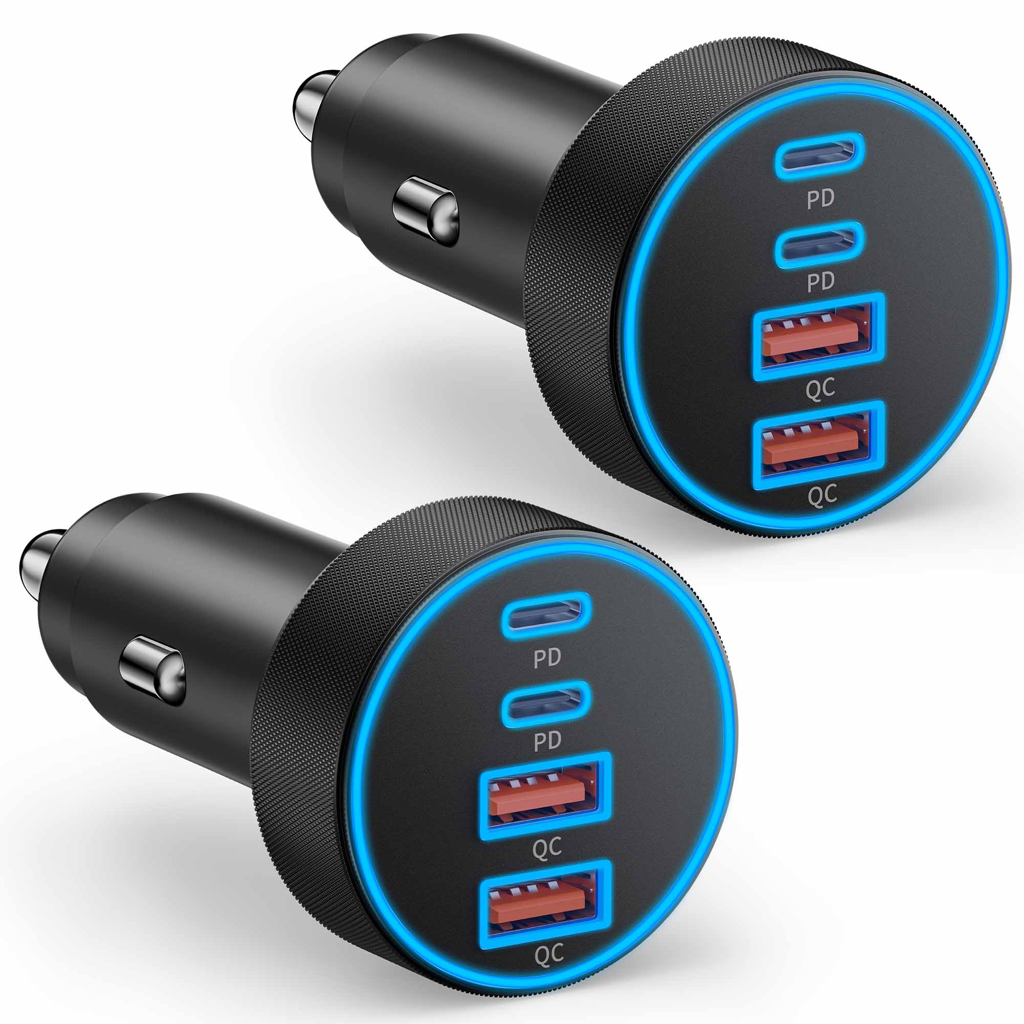 USB C Car Charger, 2 Pack 90W 4-Port Fast Charging Car Phone Adapter Accessories Cigarette Lighter USB Charger for iPhone 17/Air/16/15/14/13/12 Pro Max, iPad, Galaxy S25/S24/S23, Pixel, Moto, Android