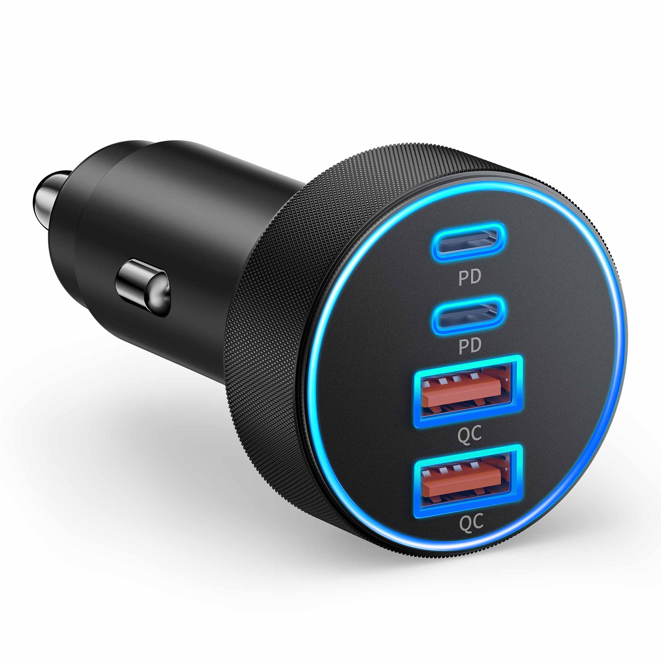 Car Charger USB C, 4-Port 90W Super Fast Charging Car Phone Charger Accessories Dual USB-C & USB-A Cargador Carro Cigarette Lighter Adapter for iPhone 17 16 15 14 13 12, iPad, Galaxy, Tablet, Android